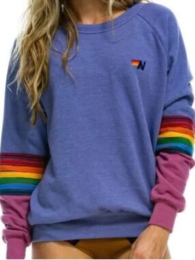 Aviator Nation rainbow stitch crew neck sweatshirt size medium